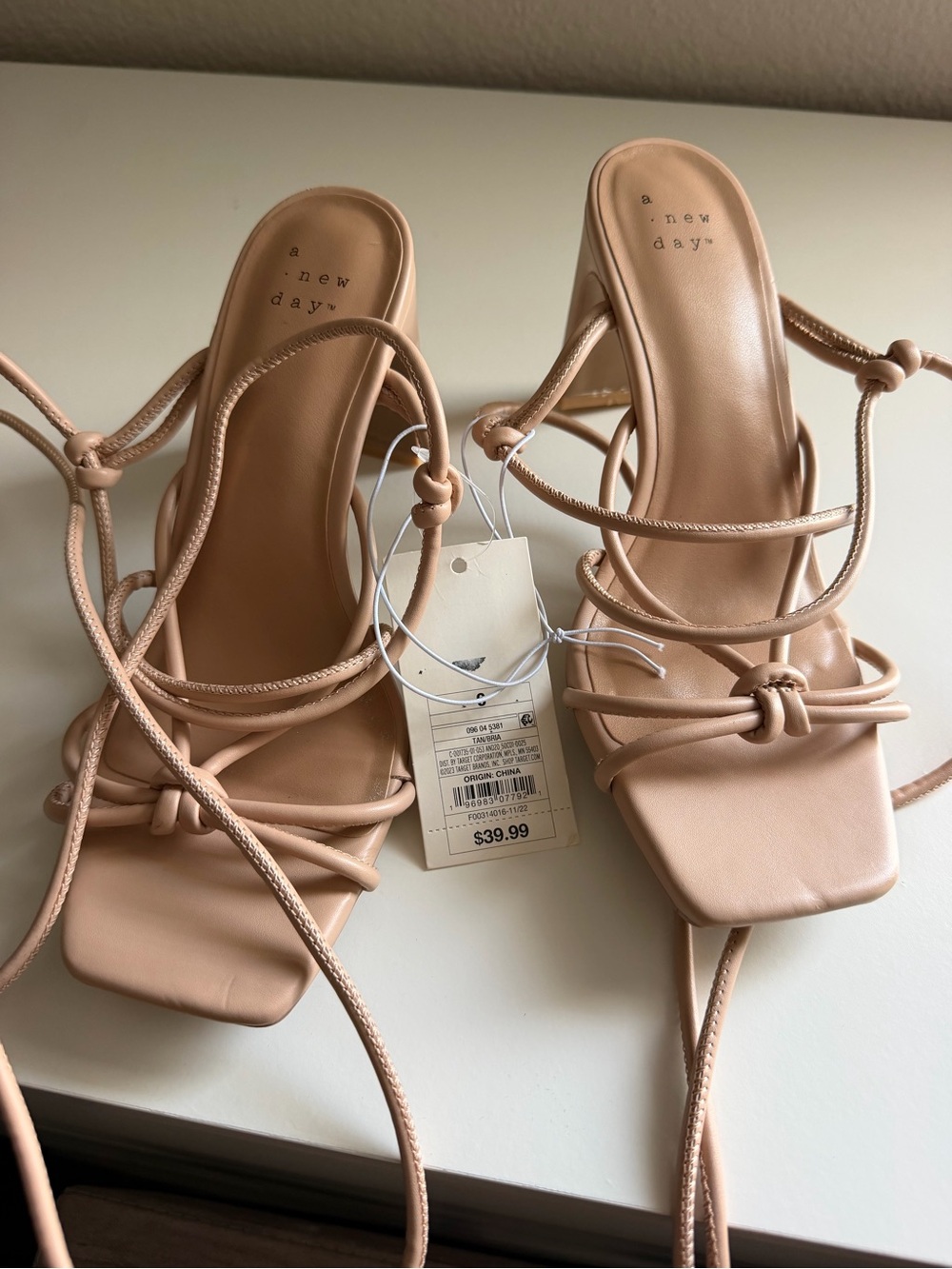 a new day Nude Lace-Up Square-Toe Heeled Sandals